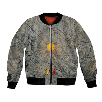 Aten Ancient Egyptian Bomber Jacket with Gray Astronomical Chart, Radiant Sun Disc Emblem, and Ankh - African Pride