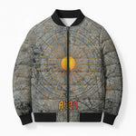 Aten Ancient Egyptian Bomber Puffer Jacket with Gray Astronomical Chart, Radiant Sun Disc Emblem, and Ankh - African Pride