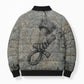 Aten Ancient Egyptian Bomber Puffer Jacket with Gray Astronomical Chart, Radiant Sun Disc Emblem, and Ankh - African Pride