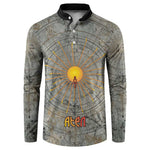 Aten Ancient Egyptian Button Sweatshirt with Gray Astronomical Chart, Radiant Sun Disc Emblem, and Ankh