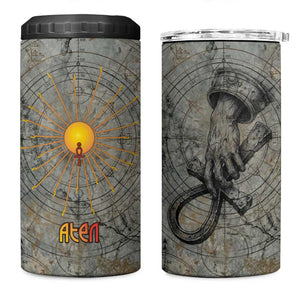 Aten Ancient Egyptian 4 in 1 Can Cooler Tumbler with Gray Astronomical Chart, Radiant Sun Disc Emblem, and Ankh - African Pride