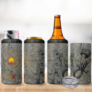 Aten Ancient Egyptian 4 in 1 Can Cooler Tumbler with Gray Astronomical Chart, Radiant Sun Disc Emblem, and Ankh - African Pride