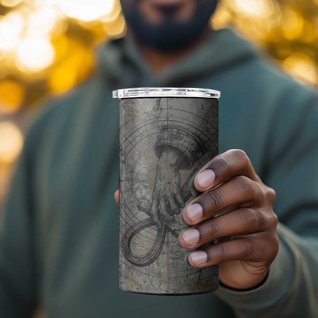 Aten Ancient Egyptian 4 in 1 Can Cooler Tumbler with Gray Astronomical Chart, Radiant Sun Disc Emblem, and Ankh - African Pride