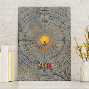 Aten Ancient Egyptian Canvas Wall Art with Gray Astronomical Chart, Radiant Sun Disc Emblem, and Ankh - African Pride