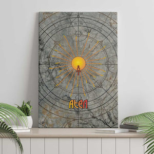 Aten Ancient Egyptian Canvas Wall Art with Gray Astronomical Chart, Radiant Sun Disc Emblem, and Ankh - African Pride