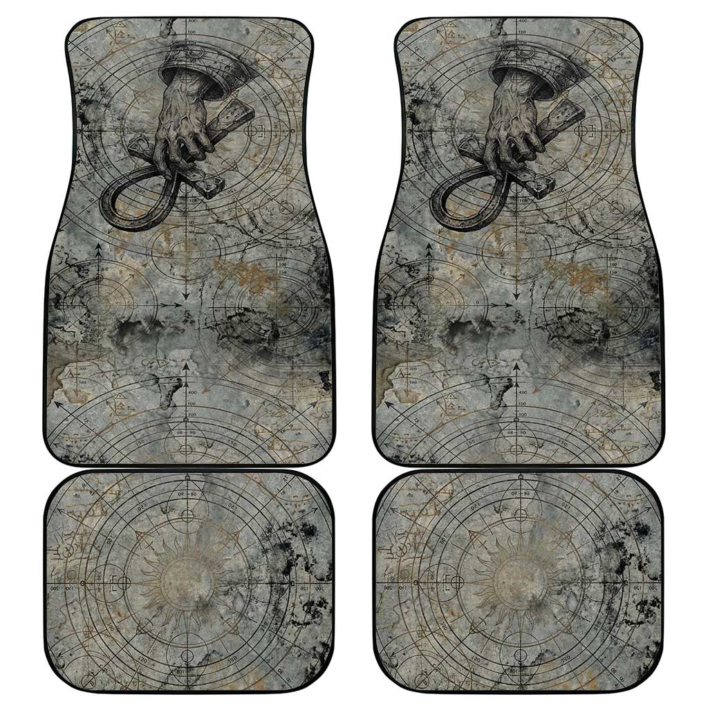 Aten Ancient Egyptian Car Mats with Gray Astronomical Chart, Radiant Sun Disc Emblem, and Ankh - African Pride