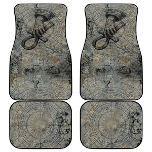 Aten Ancient Egyptian Car Mats with Gray Astronomical Chart, Radiant Sun Disc Emblem, and Ankh - African Pride