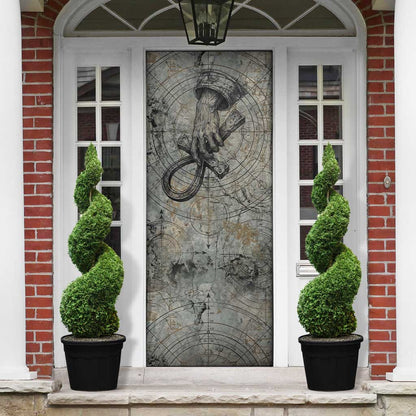 Aten Ancient Egyptian Door Cover with Gray Astronomical Chart, Radiant Sun Disc Emblem, and Ankh - African Pride