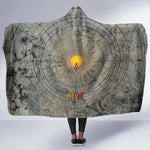 Aten Ancient Egyptian Hooded Blanket with Gray Astronomical Chart, Radiant Sun Disc Emblem, and Ankh - African Pride