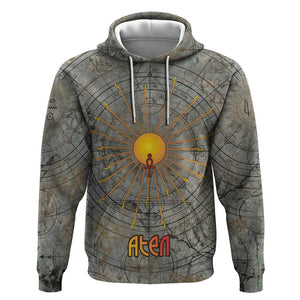 Aten Ancient Egyptian Hoodie with Gray Astronomical Chart, Radiant Sun Disc Emblem, and Ankh - African Pride