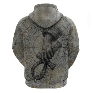 Aten Ancient Egyptian Hoodie with Gray Astronomical Chart, Radiant Sun Disc Emblem, and Ankh - African Pride