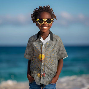 Aten Ancient Egyptian Kid Hawaiian Shirt with Gray Astronomical Chart, Radiant Sun Disc Emblem, and Ankh - African Pride
