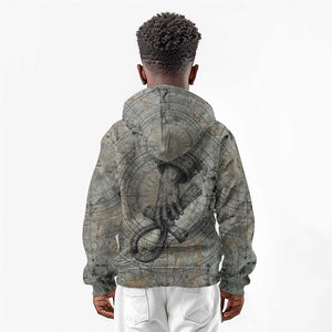 Aten Ancient Egyptian Kid Hoodie with Gray Astronomical Chart, Radiant Sun Disc Emblem, and Ankh - African Pride