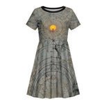 Aten Ancient Egyptian Kid Short Sleeve Dress with Gray Astronomical Chart, Radiant Sun Disc Emblem, and Ankh - African Pride