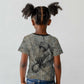 Aten Ancient Egyptian Kid T shirt with Gray Astronomical Chart, Radiant Sun Disc Emblem, and Ankh - African Pride