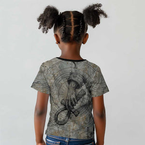 Aten Ancient Egyptian Kid T shirt with Gray Astronomical Chart, Radiant Sun Disc Emblem, and Ankh - African Pride