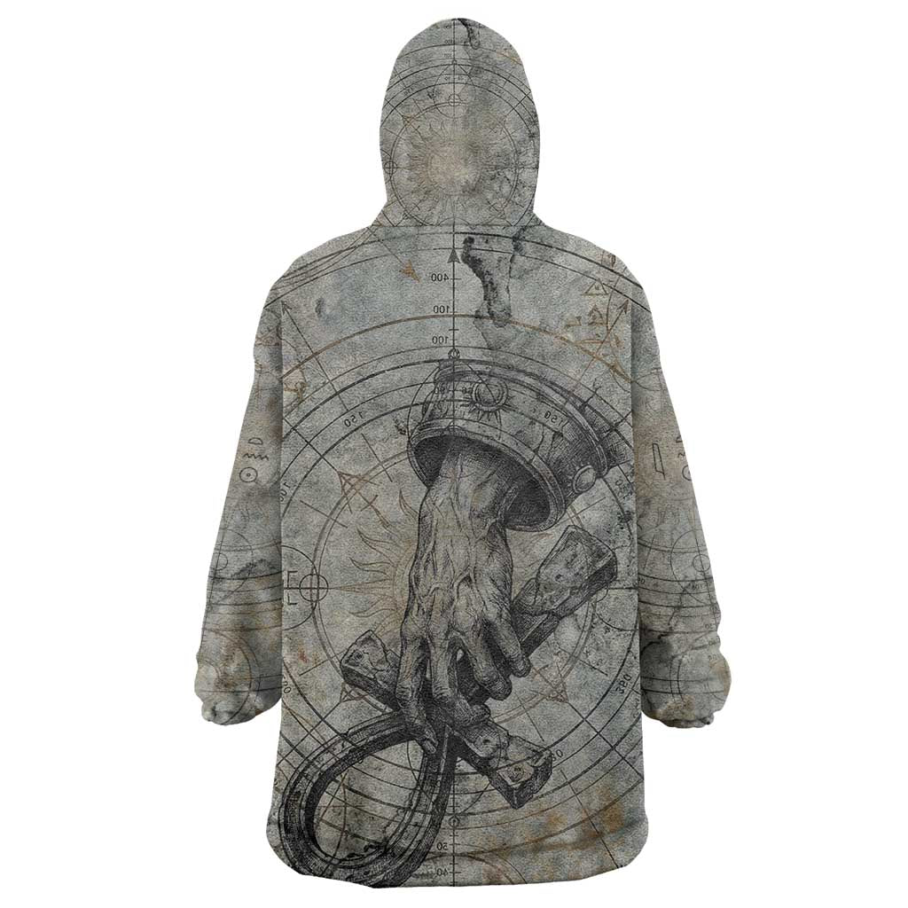 Aten Ancient Egyptian Kid Wearable Blanket Hoodie with Gray Astronomical Chart, Radiant Sun Disc Emblem, and Ankh - African Pride