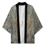 Aten Ancient Egyptian Kimono with Gray Astronomical Chart, Radiant Sun Disc Emblem, and Ankh - African Pride