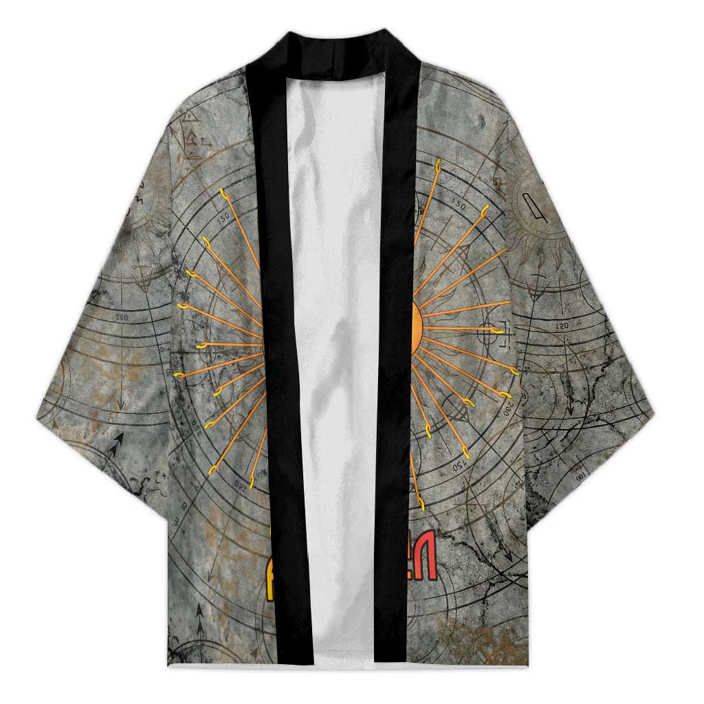 Aten Ancient Egyptian Kimono with Gray Astronomical Chart, Radiant Sun Disc Emblem, and Ankh - African Pride