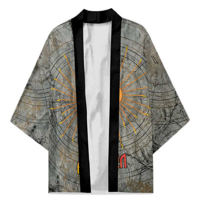Aten Ancient Egyptian Kimono with Gray Astronomical Chart, Radiant Sun Disc Emblem, and Ankh - African Pride
