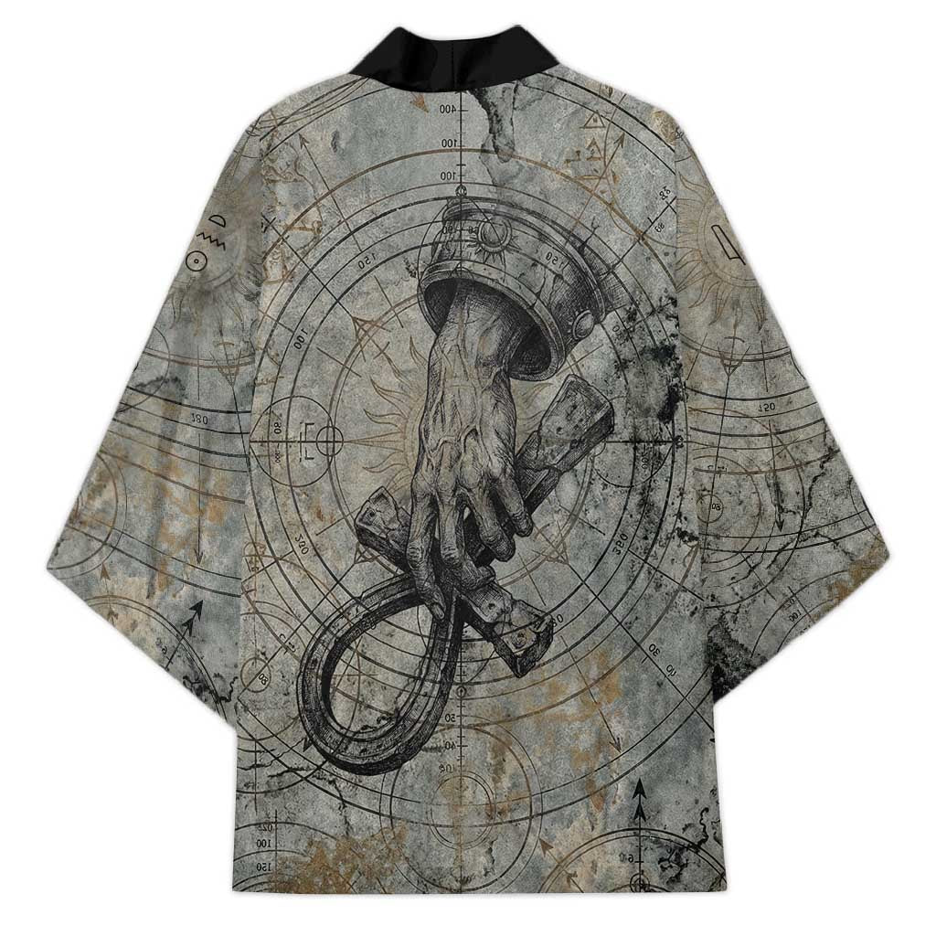Aten Ancient Egyptian Kimono with Gray Astronomical Chart, Radiant Sun Disc Emblem, and Ankh - African Pride
