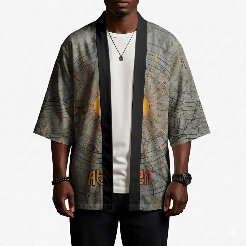 Aten Ancient Egyptian Kimono with Gray Astronomical Chart, Radiant Sun Disc Emblem, and Ankh - African Pride