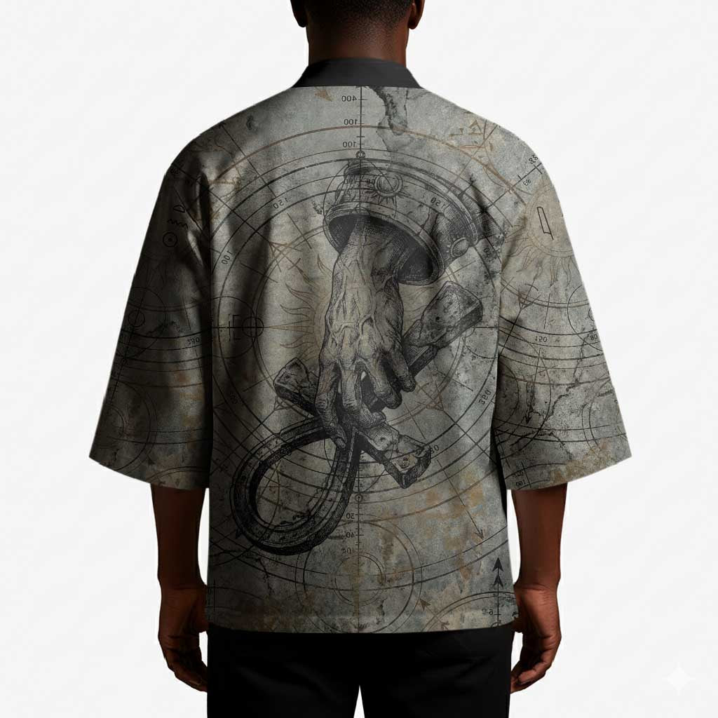 Aten Ancient Egyptian Kimono with Gray Astronomical Chart, Radiant Sun Disc Emblem, and Ankh - African Pride