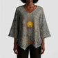 Aten Ancient Egyptian Kimono Sleeve Blouse with Gray Astronomical Chart, Radiant Sun Disc Emblem, and Ankh - African Pride