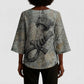 Aten Ancient Egyptian Kimono Sleeve Blouse with Gray Astronomical Chart, Radiant Sun Disc Emblem, and Ankh - African Pride