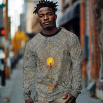 Aten Ancient Egyptian Long Sleeve Shirt with Gray Astronomical Chart, Radiant Sun Disc Emblem, and Ankh - African Pride