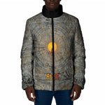 Aten Ancient Egyptian Padded Jacket with Gray Astronomical Chart, Radiant Sun Disc Emblem, and Ankh - African Pride