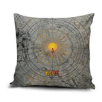 Aten Ancient Egyptian Pillow Cover with Gray Astronomical Chart, Radiant Sun Disc Emblem, and Ankh - African Pride