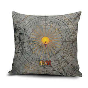 Aten Ancient Egyptian Pillow Cover with Gray Astronomical Chart, Radiant Sun Disc Emblem, and Ankh - African Pride