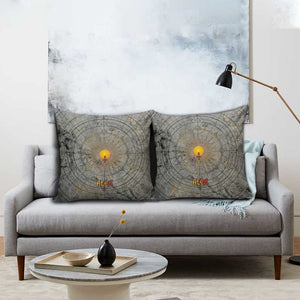 Aten Ancient Egyptian Pillow Cover with Gray Astronomical Chart, Radiant Sun Disc Emblem, and Ankh - African Pride