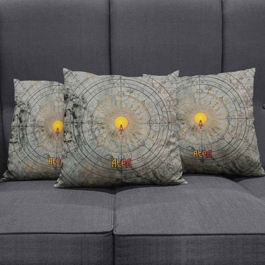 Aten Ancient Egyptian Pillow Cover with Gray Astronomical Chart, Radiant Sun Disc Emblem, and Ankh - African Pride