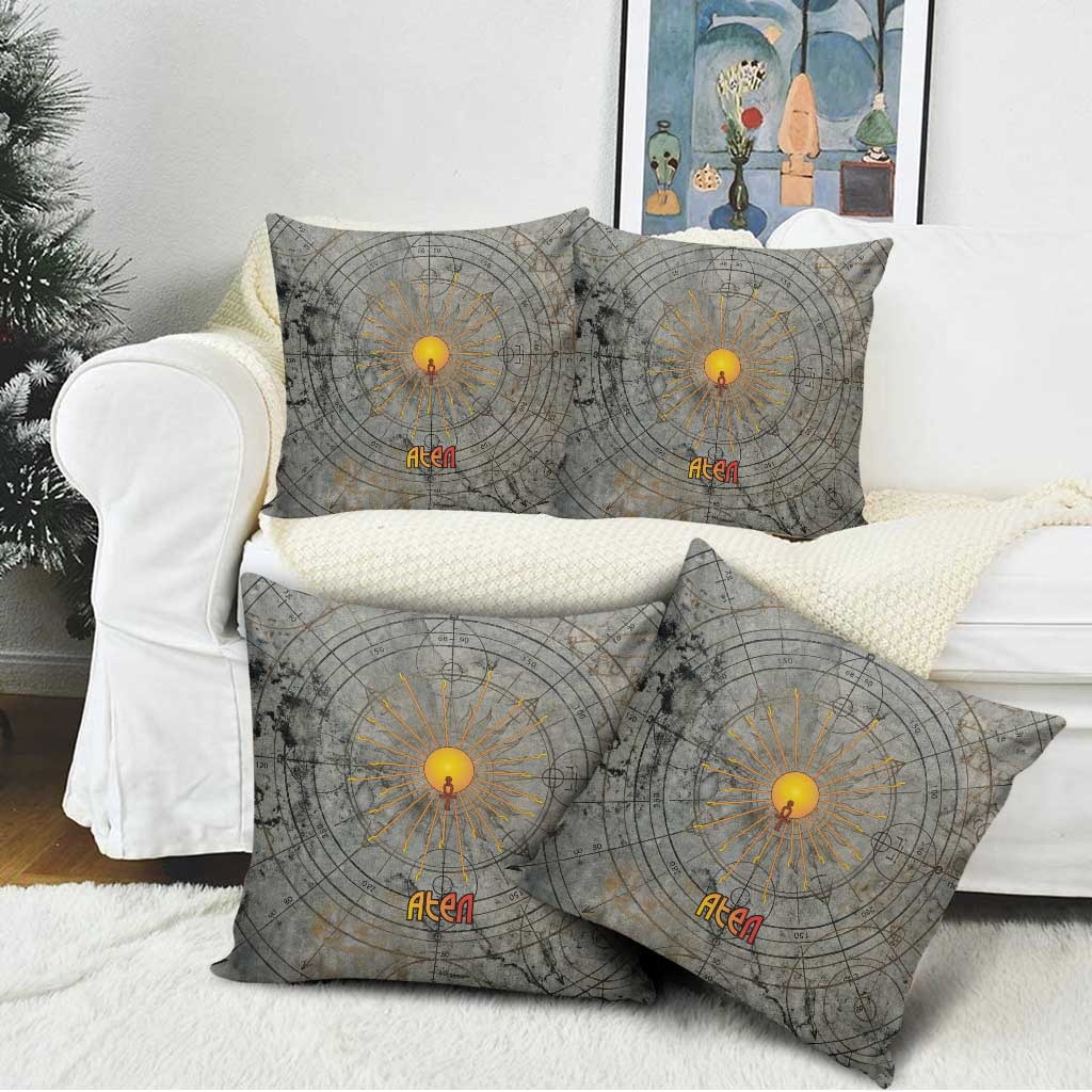 Aten Ancient Egyptian Pillow Cover with Gray Astronomical Chart, Radiant Sun Disc Emblem, and Ankh - African Pride
