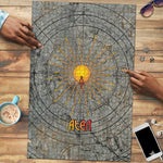 Aten Ancient Egyptian Puzzle with Gray Astronomical Chart, Radiant Sun Disc Emblem, and Ankh - African Pride