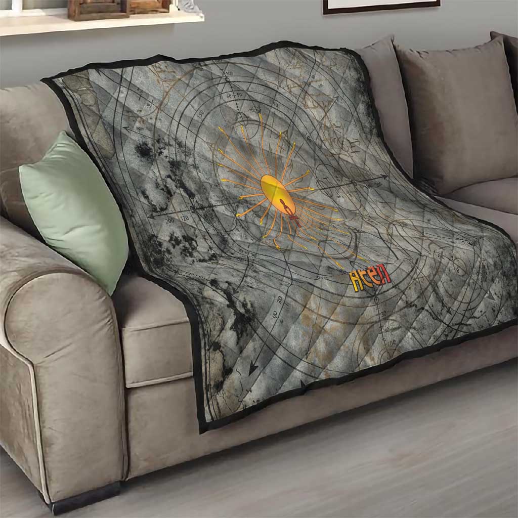 Aten Ancient Egyptian Quilt with Gray Astronomical Chart, Radiant Sun Disc Emblem, and Ankh - African Pride