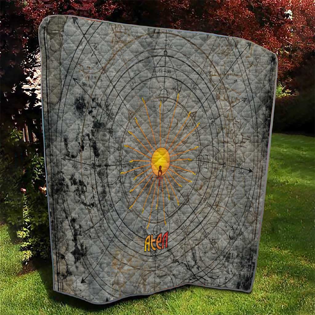 Aten Ancient Egyptian Quilt with Gray Astronomical Chart, Radiant Sun Disc Emblem, and Ankh - African Pride
