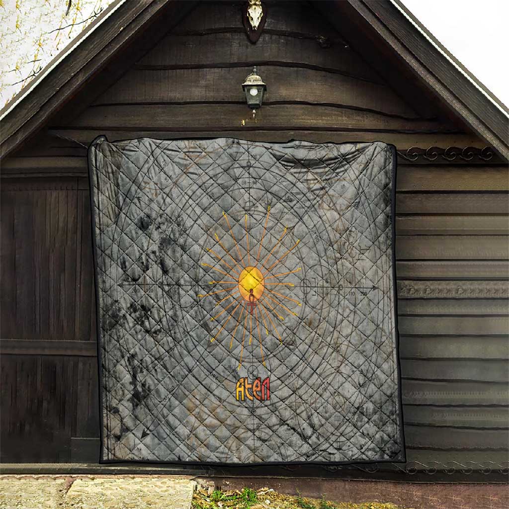 Aten Ancient Egyptian Quilt with Gray Astronomical Chart, Radiant Sun Disc Emblem, and Ankh - African Pride