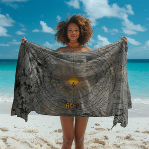 Aten Ancient Egyptian Sarong with Gray Astronomical Chart, Radiant Sun Disc Emblem, and Ankh - African Pride