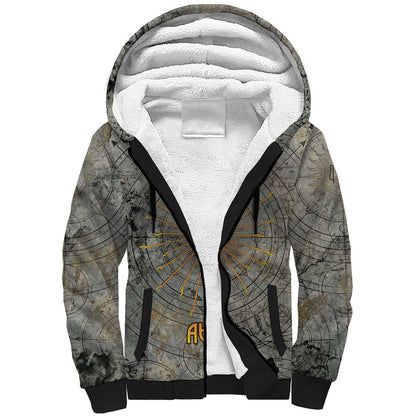 Aten Ancient Egyptian Sherpa Hoodie with Gray Astronomical Chart, Radiant Sun Disc Emblem, and Ankh - African Pride