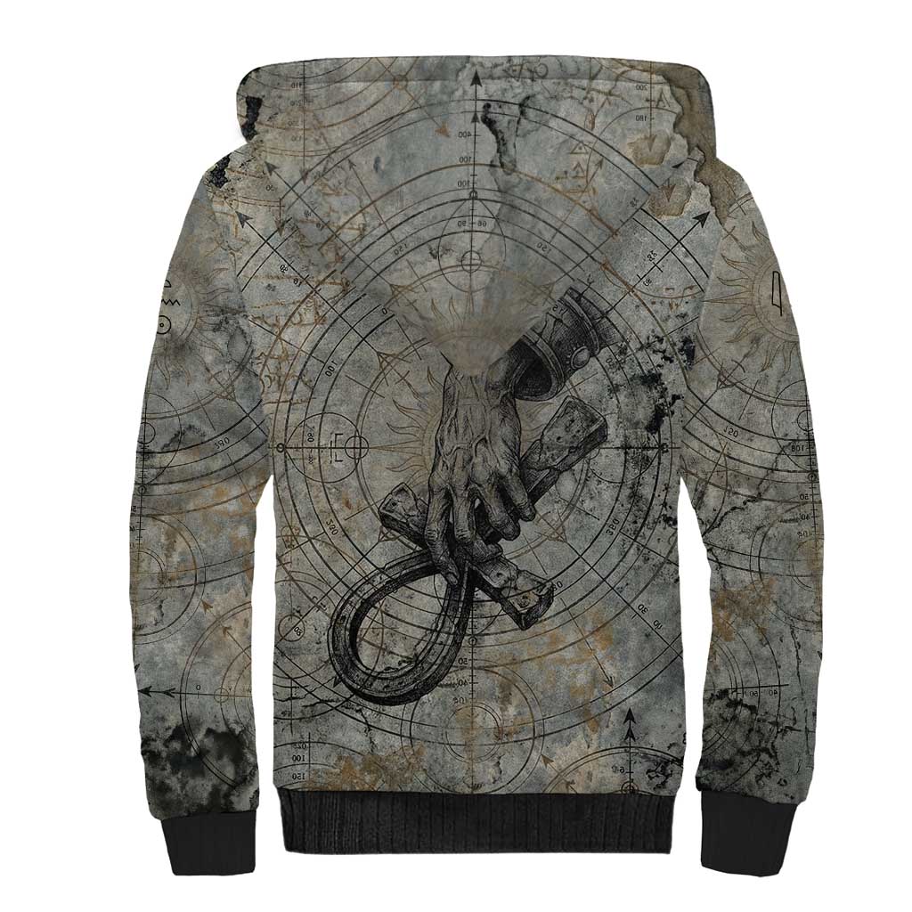 Aten Ancient Egyptian Sherpa Hoodie with Gray Astronomical Chart, Radiant Sun Disc Emblem, and Ankh - African Pride