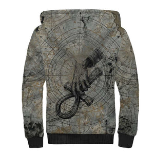 Aten Ancient Egyptian Sherpa Hoodie with Gray Astronomical Chart, Radiant Sun Disc Emblem, and Ankh - African Pride