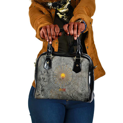 Aten Ancient Egyptian Shoulder Handbag with Gray Astronomical Chart, Radiant Sun Disc Emblem, and Ankh - African Pride