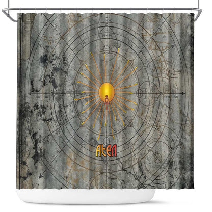 Aten Ancient Egyptian Shower Curtain with Gray Astronomical Chart, Radiant Sun Disc Emblem, and Ankh - African Pride