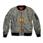 Aten Ancient Egyptian Sleeve Zip Bomber Jacket with Gray Astronomical Chart, Radiant Sun Disc Emblem, and Ankh - African Pride