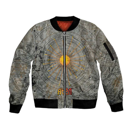 Aten Ancient Egyptian Sleeve Zip Bomber Jacket with Gray Astronomical Chart, Radiant Sun Disc Emblem, and Ankh - African Pride