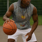 Aten Ancient Egyptian Sleeveless Hoodie with Gray Astronomical Chart, Radiant Sun Disc Emblem, and Ankh - African Pride