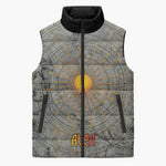 Aten Ancient Egyptian Sleeveless Puffer Jacket with Gray Astronomical Chart, Radiant Sun Disc Emblem, and Ankh - African Pride
